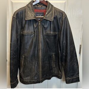 American Eagle Outfitters Genuine Leather Biker Jacket Brown XXL Distressed Vtg